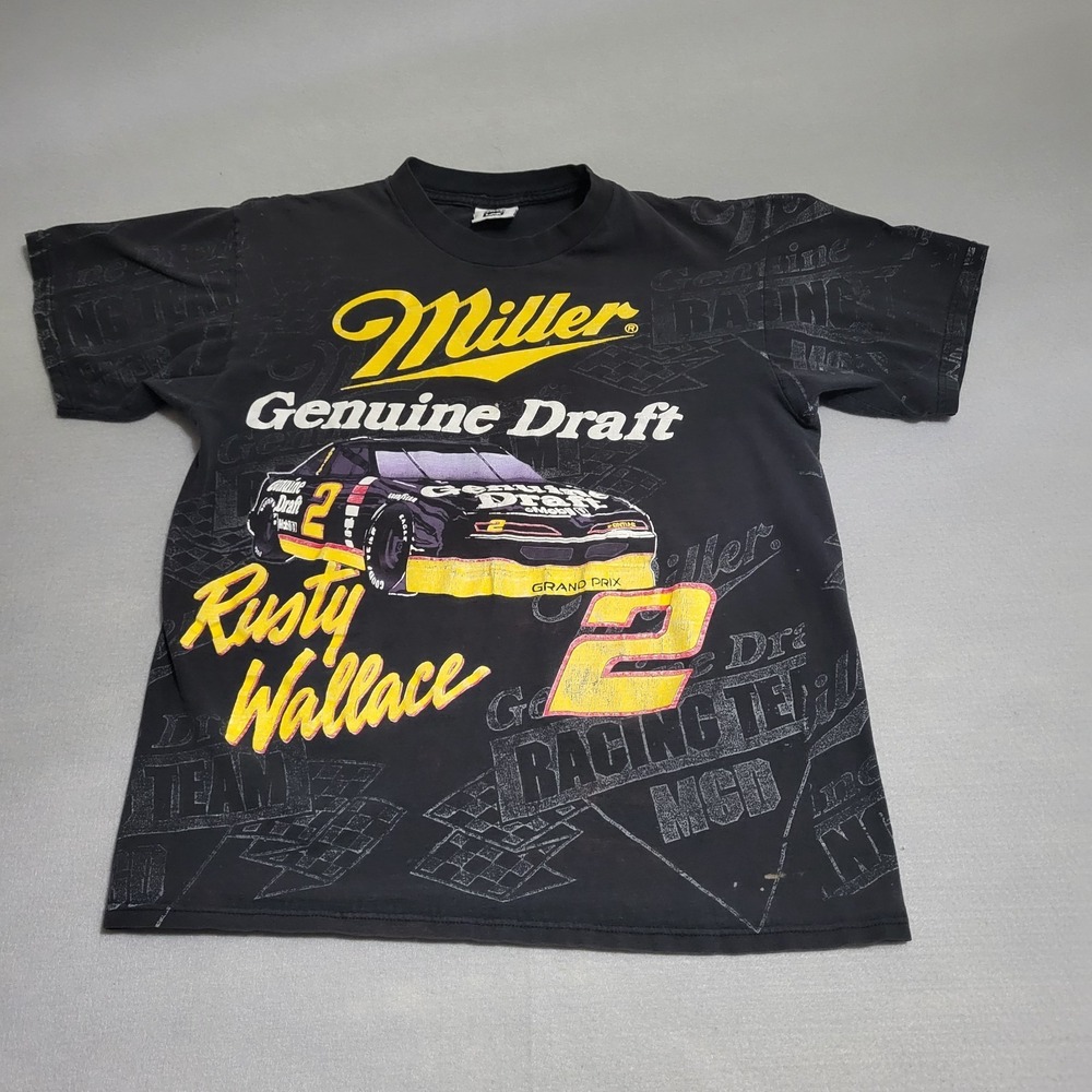 VTG Rusty Wallace #2 Miller Genuine Draft Racing T-Shirt All Over Print Size L